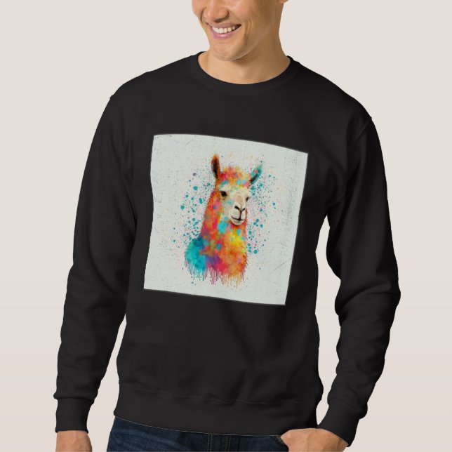 Cute Rainbow Llama Paint Splatter Illustration Col Sweatshirt (Vorderseite)