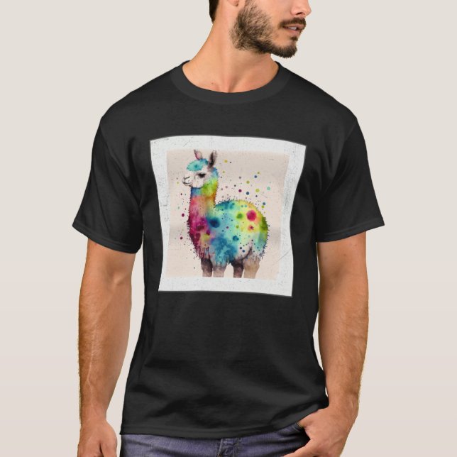 Cute Rainbow Llama Paint Splatter Illustration Col T-Shirt (Vorderseite)