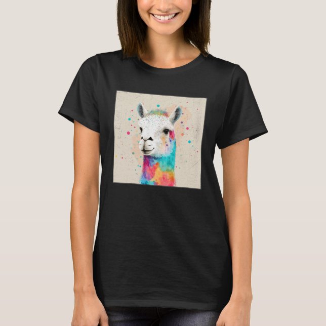 Cute Rainbow Llama Paint Splatter Illustration Col T-Shirt (Vorderseite)