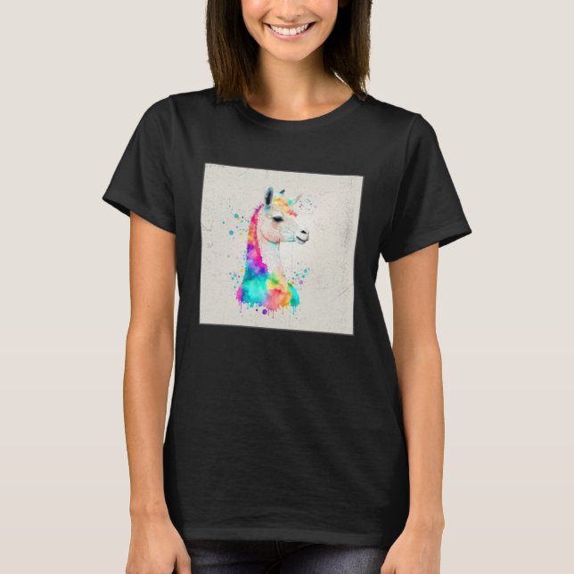 Cute Rainbow Llama Paint Splatter Illustration Col T-Shirt (Vorderseite)