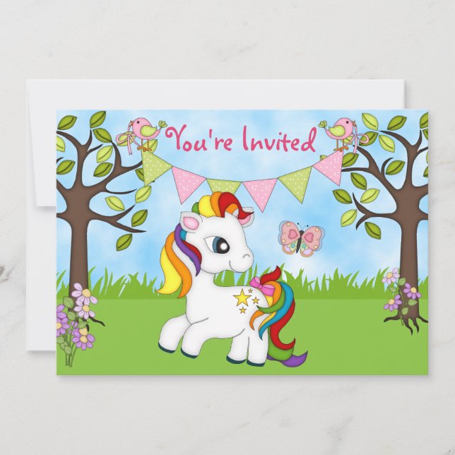 Cute Rainbow Pony Horse Invitations Anniversaire (Devant)