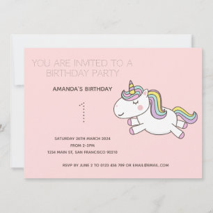Cute Rainbow Unicorn Anniversaire Fête Invitation