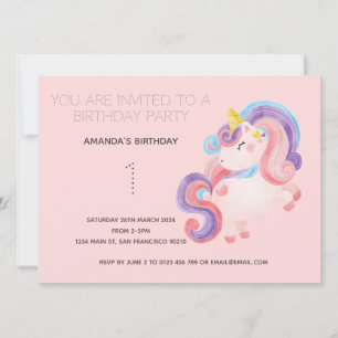 Cute Rainbow Unicorn Anniversaire Fête Invitation