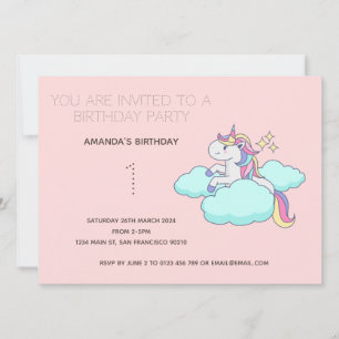 Cute Rainbow Unicorn Anniversaire Fête Invitation