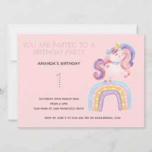 Cute Rainbow Unicorn Anniversaire Fête Invitation