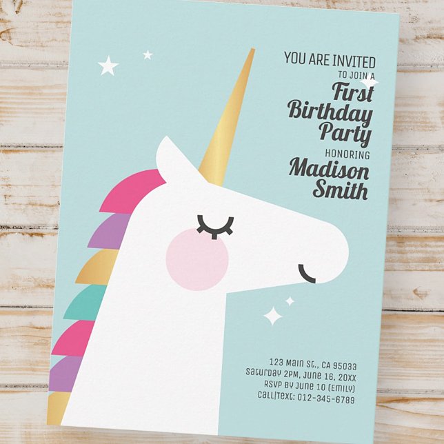 Cute Rainbow Unicorn Anniversaire Fête Invitation (Créateur téléchargé)