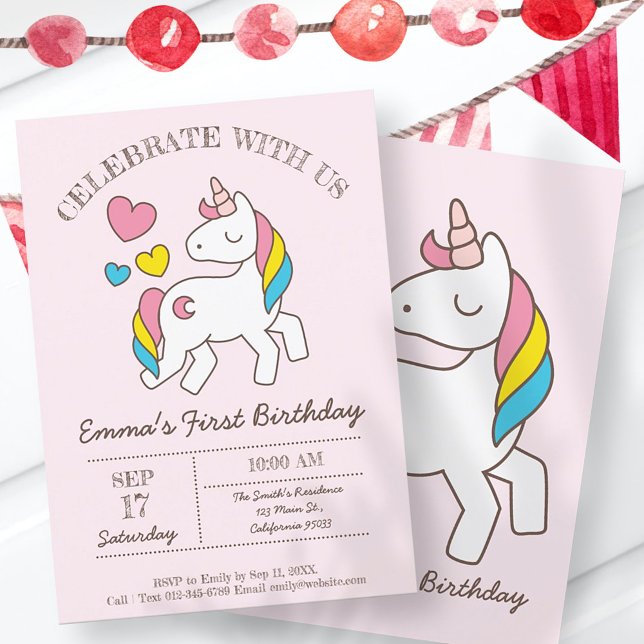 Cute Rainbow Unicorn Anniversaire Fête Invitation (Créateur téléchargé)