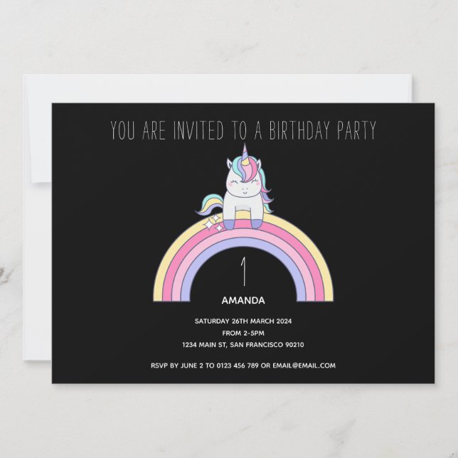 Cute Rainbow Unicorn Anniversaire Fête Invitation (Devant)