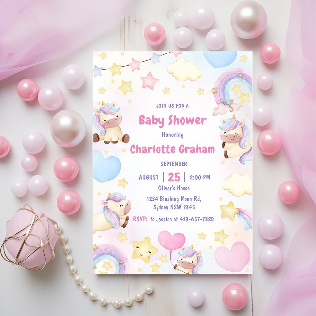 Cute Rainbow Unicorn Girl Baby shower Invitation (Créateur téléchargé)