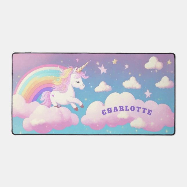 Cute Rainbow Unicorn Girly Nom personnalisé (Recto)