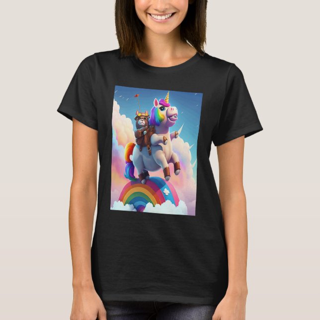 Cute Rainbow Unicorn Otter Riding A Unicorn T-Shirt (Vorderseite)