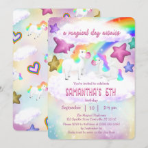 Cute Rainbow Unicorn Pastel Invitation d'anniversa