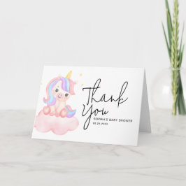 Cute Rainbow Unicorn Whimsical Baby Shower Folded Dankeskarte