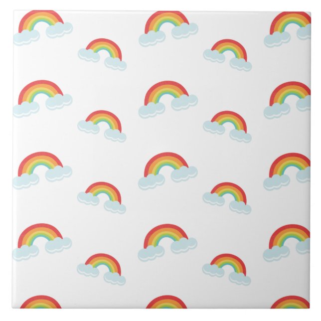 Cute Rainbow with Clouds Pattern Fliese (Vorderseite)