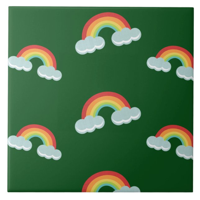 Cute Rainbow with Clouds Pattern Fliese (Vorderseite)