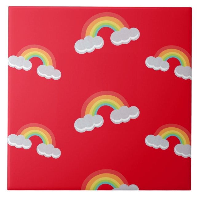 Cute Rainbow with Clouds Pattern Fliese (Vorderseite)