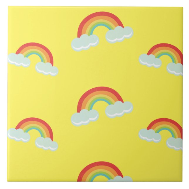 Cute Rainbow with Clouds Pattern Fliese (Vorderseite)