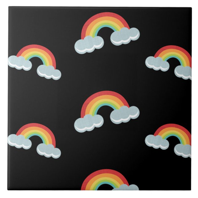Cute Rainbow with Clouds Pattern Fliese (Vorderseite)