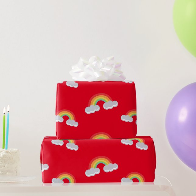 Cute Rainbow with Clouds Pattern Geschenkpapier (Partygeschenke)