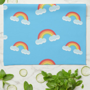 Cute Rainbow with Clouds Pattern Geschirrtuch