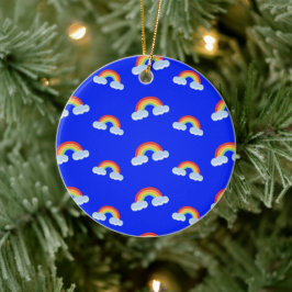 Cute Rainbow with Clouds Pattern Keramik Ornament