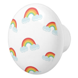 Cute Rainbow with Clouds Pattern Keramikknauf