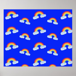 Cute Rainbow with Clouds Pattern Poster