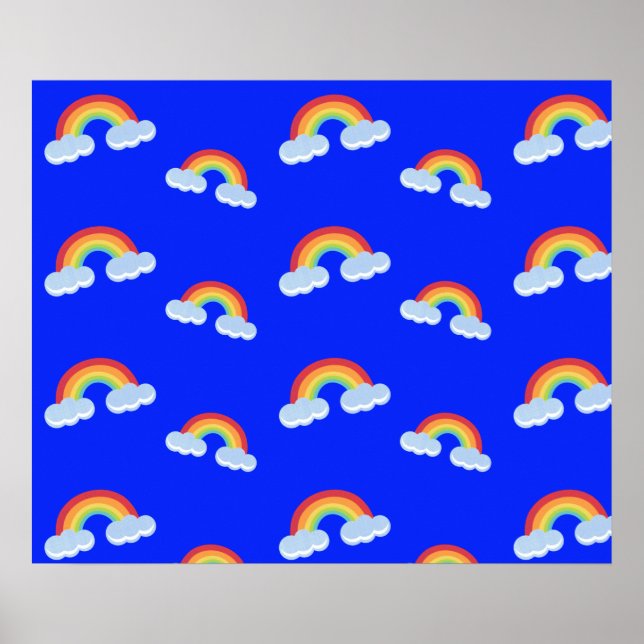 Cute Rainbow with Clouds Pattern Poster (Vorne)