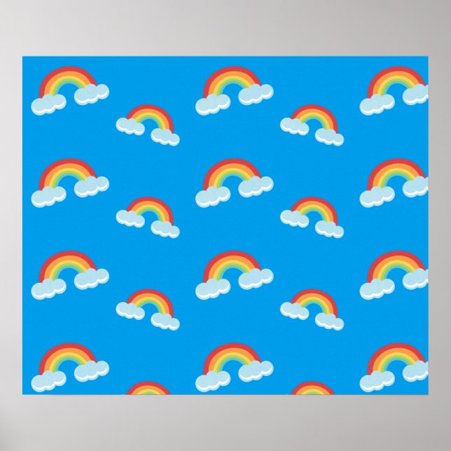 Cute Rainbow with Clouds Pattern Poster (Vorne)