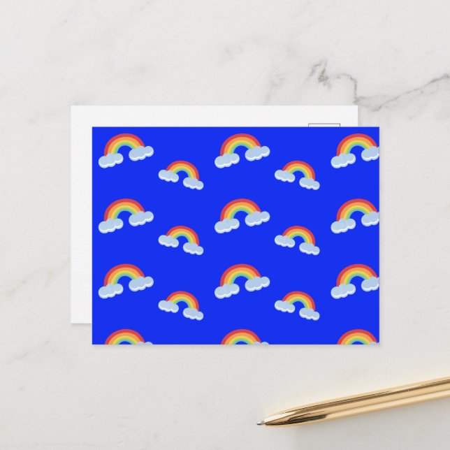 Cute Rainbow with Clouds Pattern Postkarte (Vorderseite/Rückseite Beispiel)