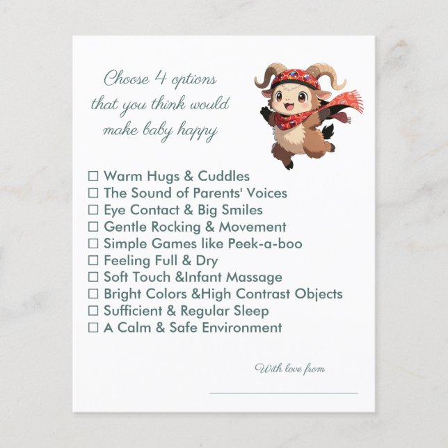 Cute Ram Baby Shower Happy Baby Game (Vorderseite)