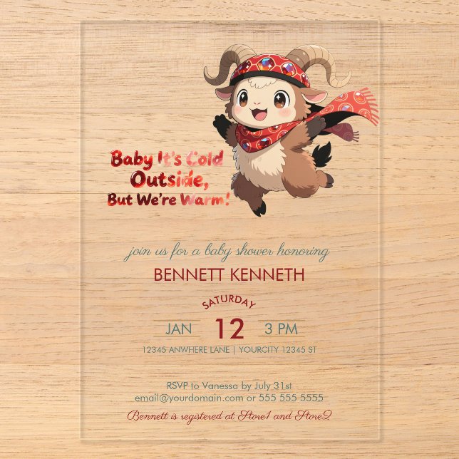 Cute Ram Winter Baby Shower Invitation Acryleinladungen (Vorderseite)