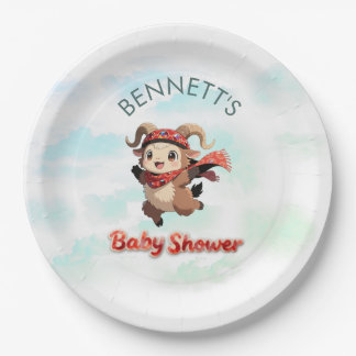 Cute Ram Winter Baby Shower Paper Plate Pappteller