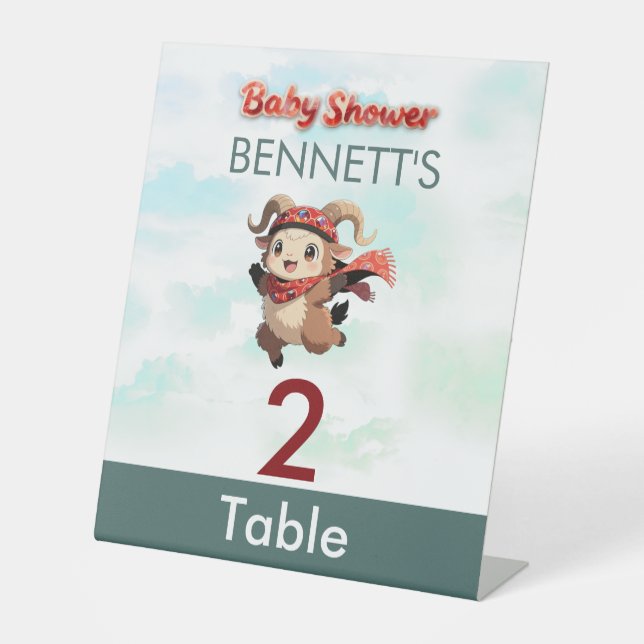 Cute Ram Winter Baby Shower Table Number Sockelschild (Vorderseite)