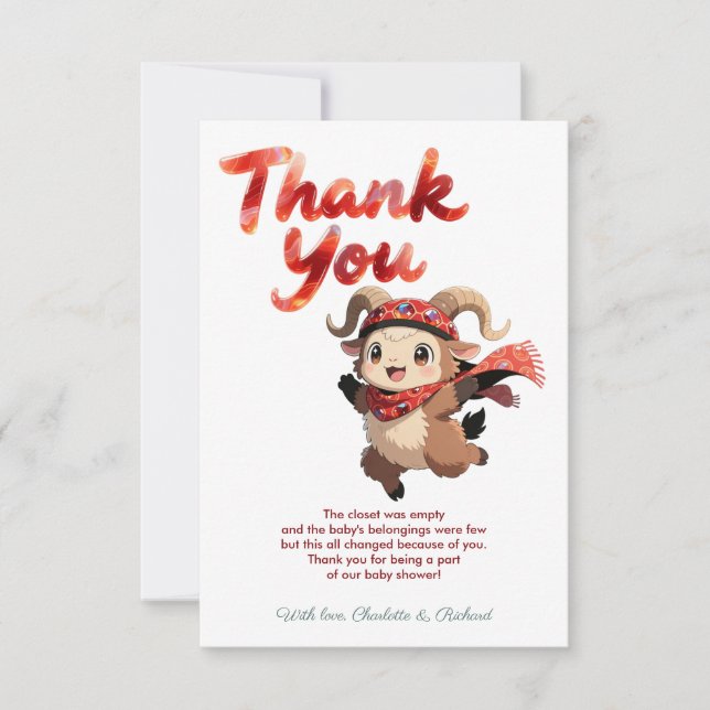 Cute Ram Winter Baby Shower Thank You Dankeskarte (Vorderseite)