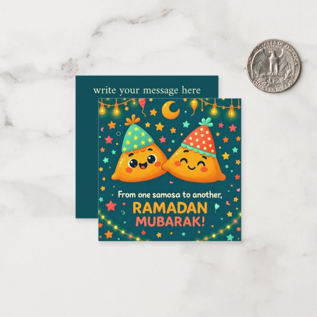 Cute Ramadan Mubarak  Mitteilungskarte (Vorderseite/Rückseite Beispiel)