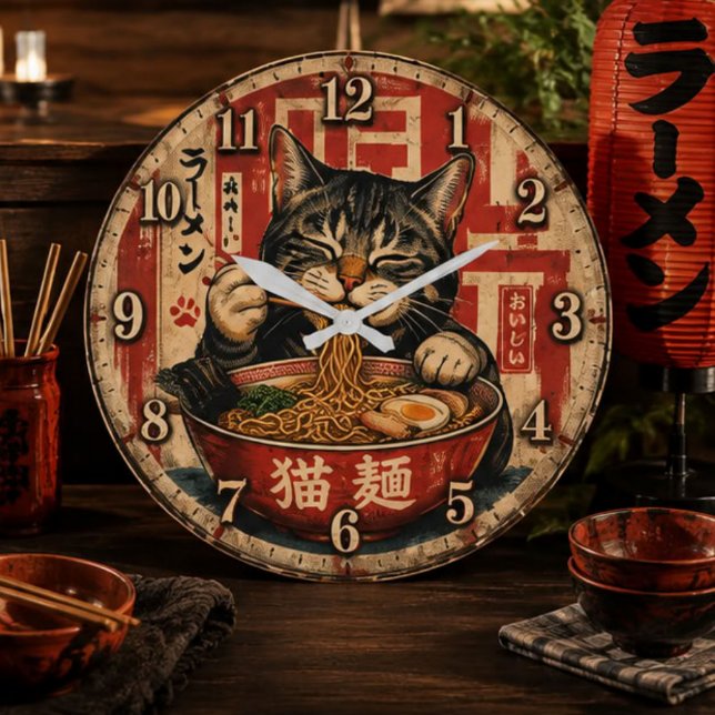 Cute Ramen Cat Große Wanduhr (Von Creator hochgeladen)