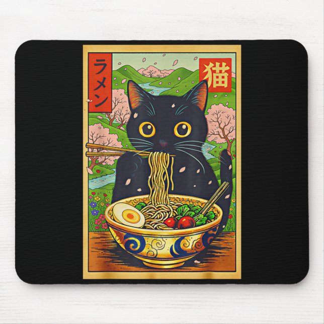 Cute Ramen Cat Nature Flowers Noodle Anime  Mousepad (Vorne)