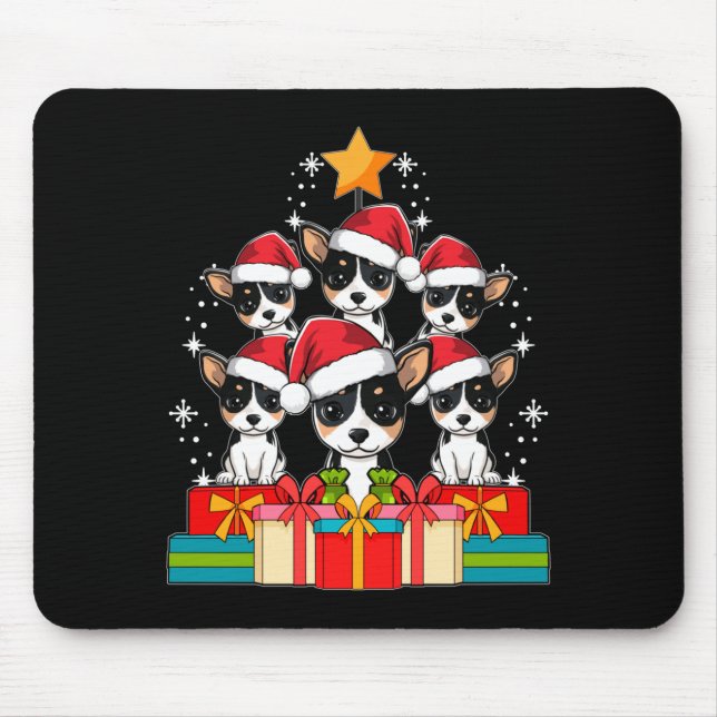 Cute Rat Terrier Le Dog Christmas Tree Xmas Hat Lo Mousepad (Vorne)