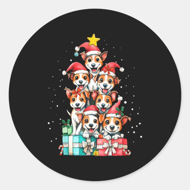 Cute Rat Terrier Le Dog Christmas Tree Xmas  Runder Aufkleber (Vorderseite)