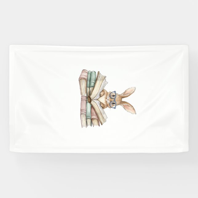 Cute Reading Bunny Glasses Books Bookworm Reader T Banner (Horizontal)