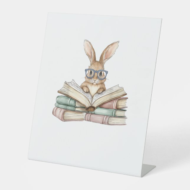 Cute Reading Bunny Glasses Books Bookworm Reader T Sockelschild (Vorderseite)