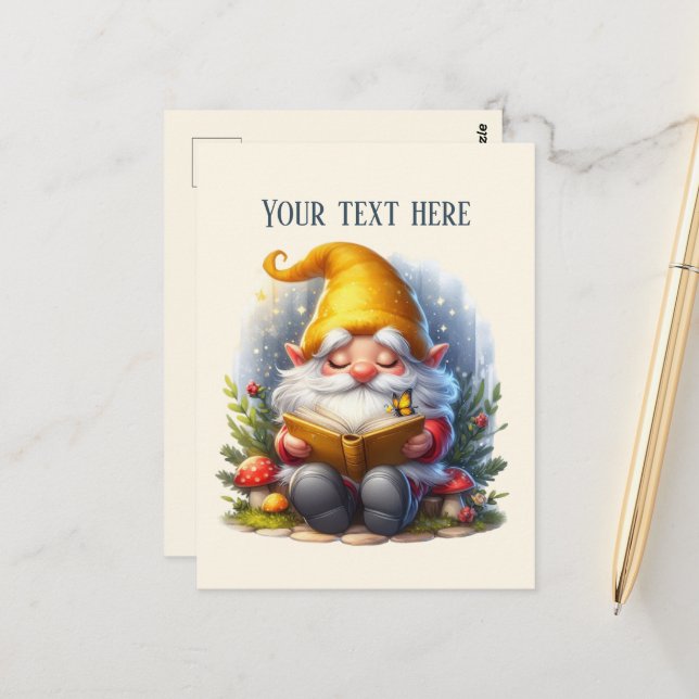 Cute reading gnome customizable postkarte (Vorderseite/Rückseite Beispiel)