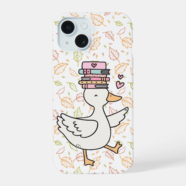 Cute Reading Goose Phone Case Soft Mood Book Lover iPhone 15 Hülle (Rückseite)