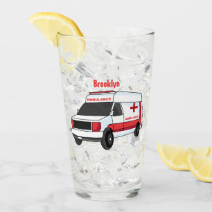 Cute red ambulance van cartoon glas