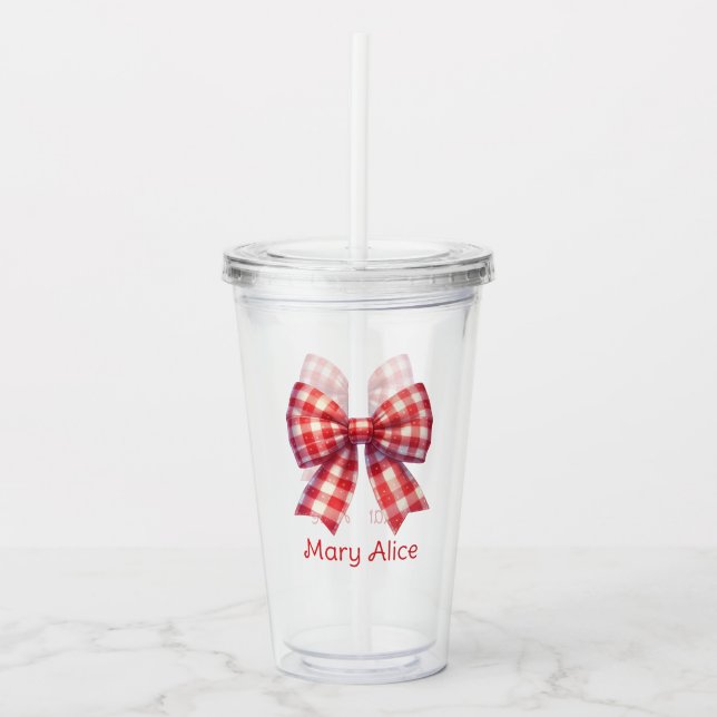 Cute Red and Cream Gingham Bow Acryltrinkbecher (Vorderseite)