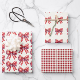 Cute Red and Cream Gingham Bow Geschenkpapier Set