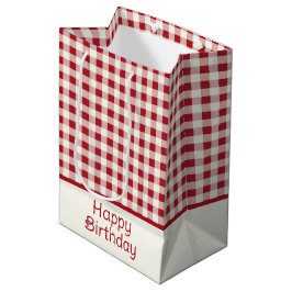 Cute Red and Cream Gingham Bow Mittlere Geschenktüte