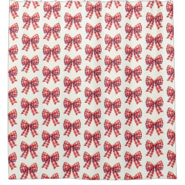Cute Red and Cream Gingham Bows Duschvorhang