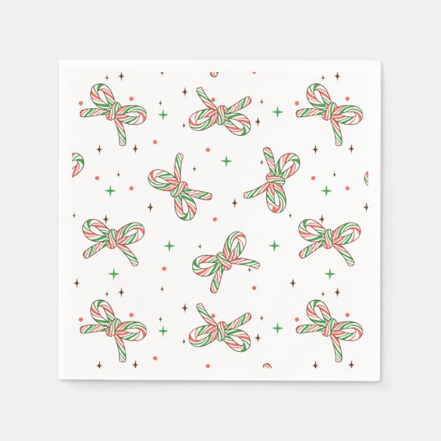 Cute Red and Green Candy Cane Bow Holiday  Serviette (Vorderseite)